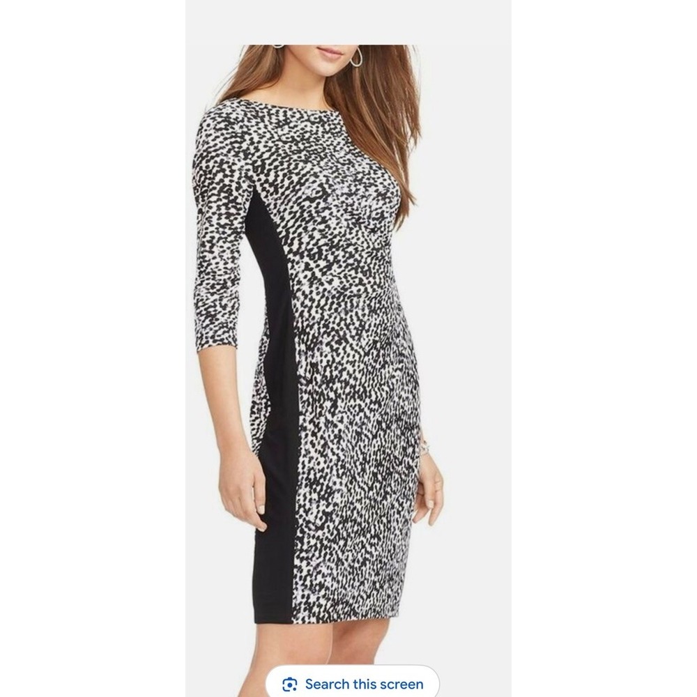 Lauren Ralph Lauren Black White Bodycon Dress Long Sleeve Colorblock Sz 4